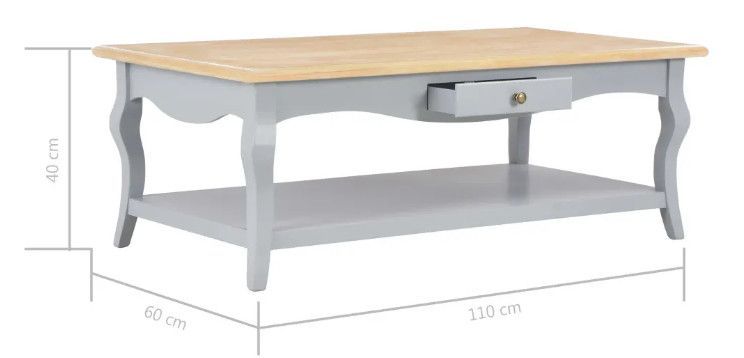 Table basse 2 tiroirs bois clair et pin massif gris Karmen - Photo n°9