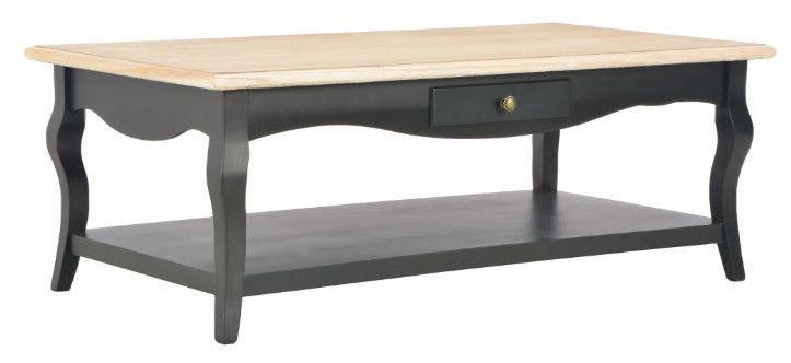 Table basse 2 tiroirs bois clair et pin massif noir Karmen - Photo n°1