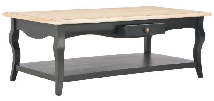 Table basse 2 tiroirs bois clair et pin massif noir Karmen - Photo n°2