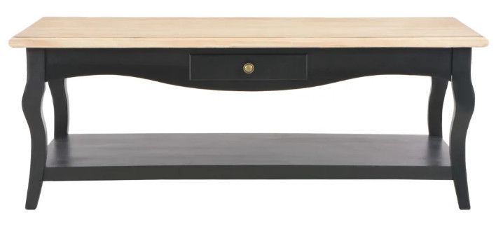 Table basse 2 tiroirs bois clair et pin massif noir Karmen - Photo n°3