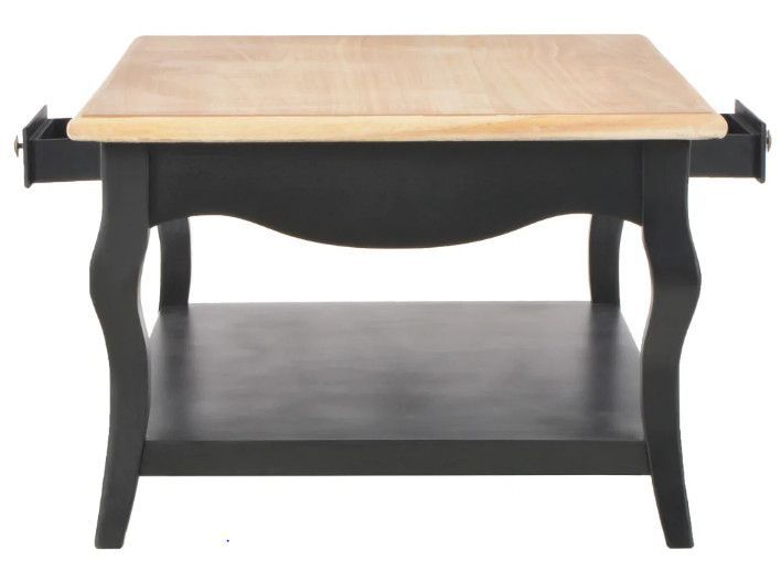 Table basse 2 tiroirs bois clair et pin massif noir Karmen - Photo n°5