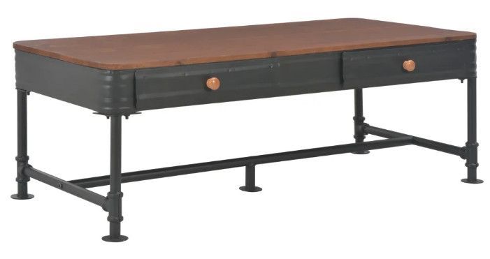 Table basse 2 tiroirs pin massif foncé et métal noir Cassie - Photo n°1