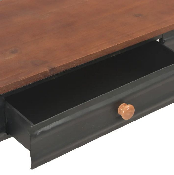 Table basse 2 tiroirs pin massif foncé et métal noir Cassie - Photo n°9