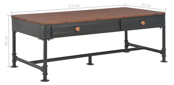 Table basse 2 tiroirs pin massif foncé et métal noir Cassie - Photo n°10