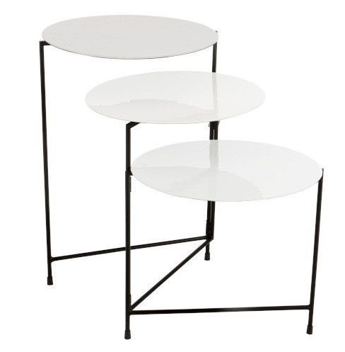 Table basse 3 plateaux métal laqué blanc et pied noir Ettis - Photo n°1