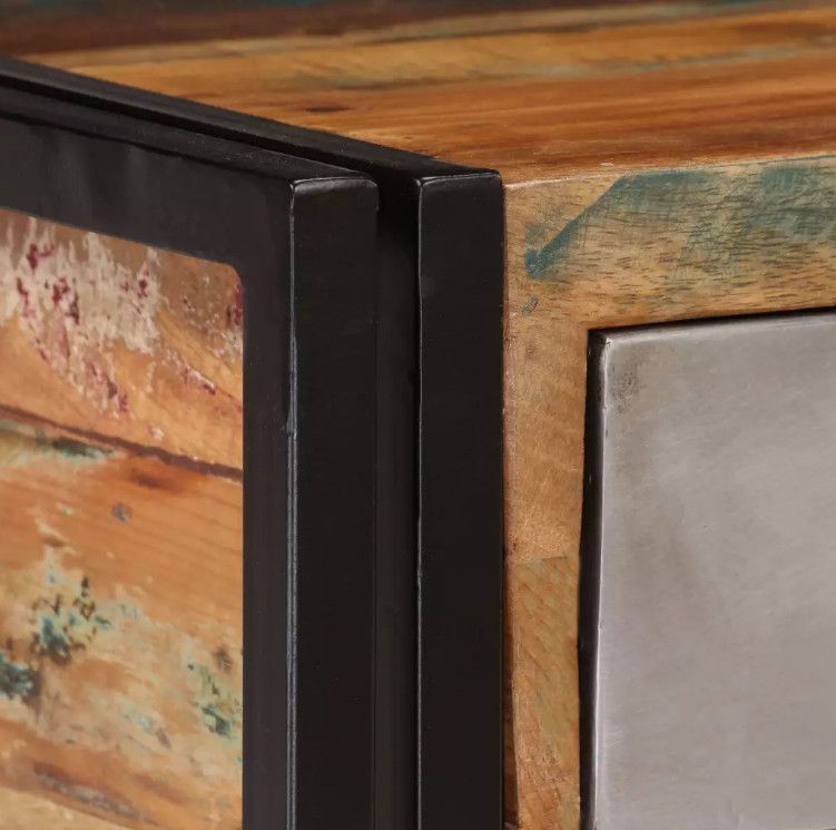 Table basse 3 tiroirs bois massif recyclé et métal noir Boust - Photo n°2
