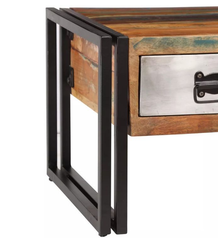 Table basse 3 tiroirs bois massif recyclé et métal noir Boust - Photo n°6