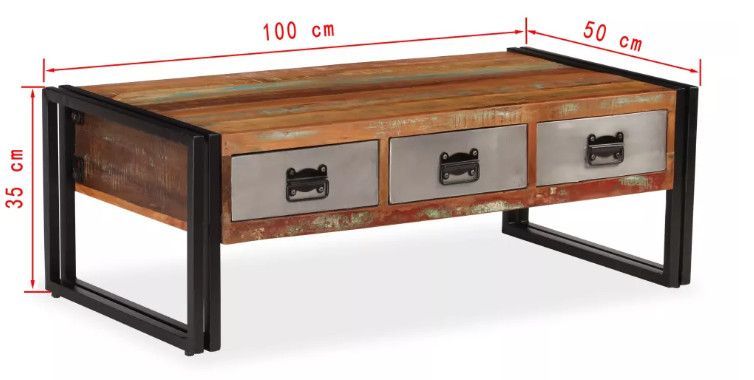 Table basse 3 tiroirs bois massif recyclé et métal noir Boust - Photo n°9