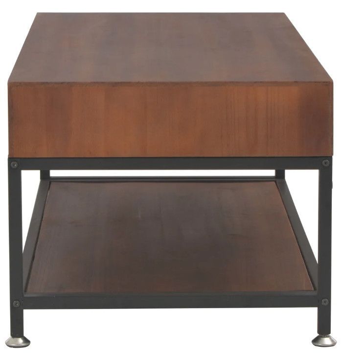 Table basse 3 tiroirs pin massif foncé et métal noir Kako - Photo n°5