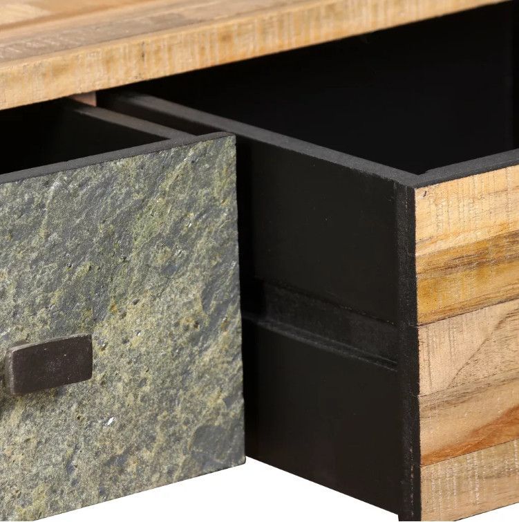 Table basse 3 tiroirs teck recyclé et pieds métal noir Voust - Photo n°8