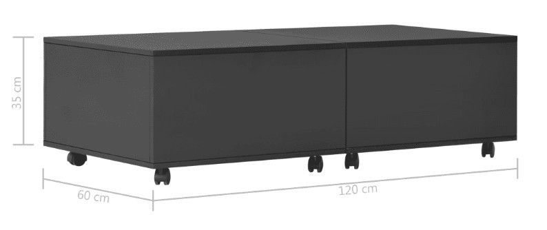 Table basse à roulettes rectangulaire bois noir brillant Bella 120 cm - Photo n°9
