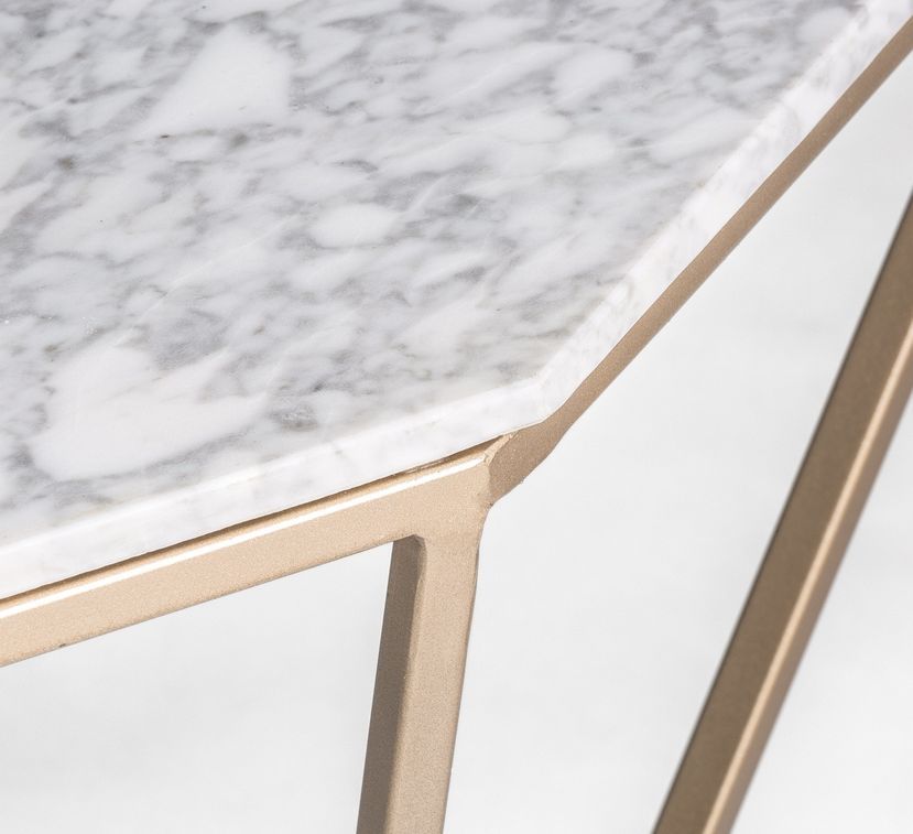 Table basse art déco métal doré et plateau marbre blanc Arlito - Photo n°3