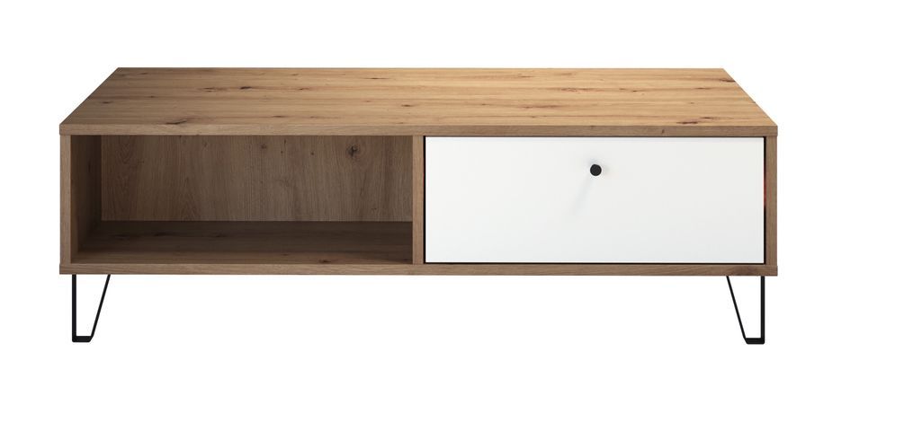 Table basse avec tiroirs chêne artisan et blanc mat Kidou 100 cm - Photo n°2
