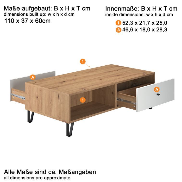 Table basse avec tiroirs chêne artisan et blanc mat Kidou 100 cm - Photo n°4