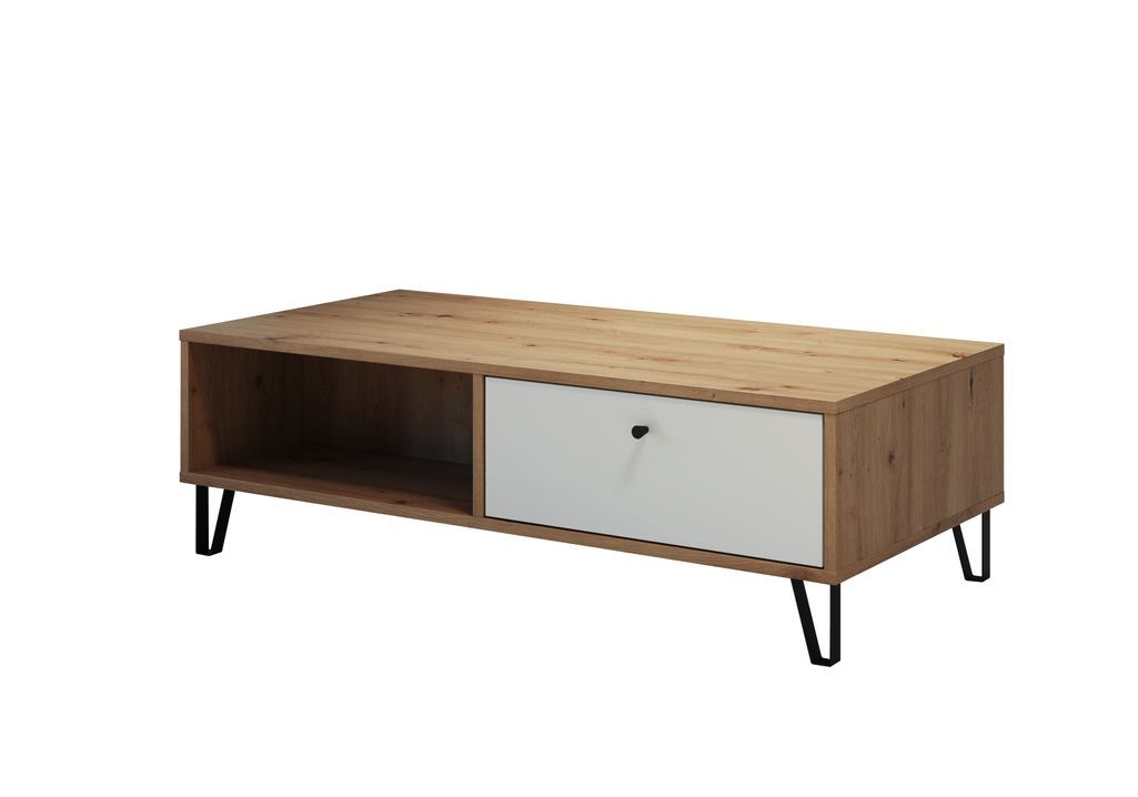 Table basse avec tiroirs chêne artisan et blanc mat Kidou 100 cm - Photo n°6