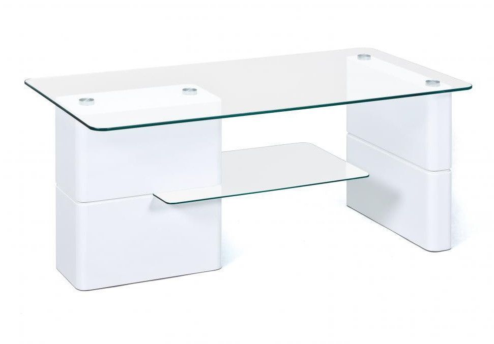 Table basse bois blanc et plateau verre Diana 110 cm - Photo n°1