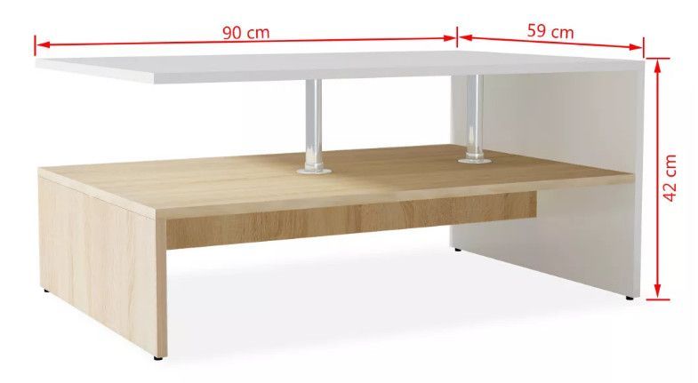 Table basse bois chêne clair et blanc Chickie L 90 x H 42 x P 59 cm - Photo n°6