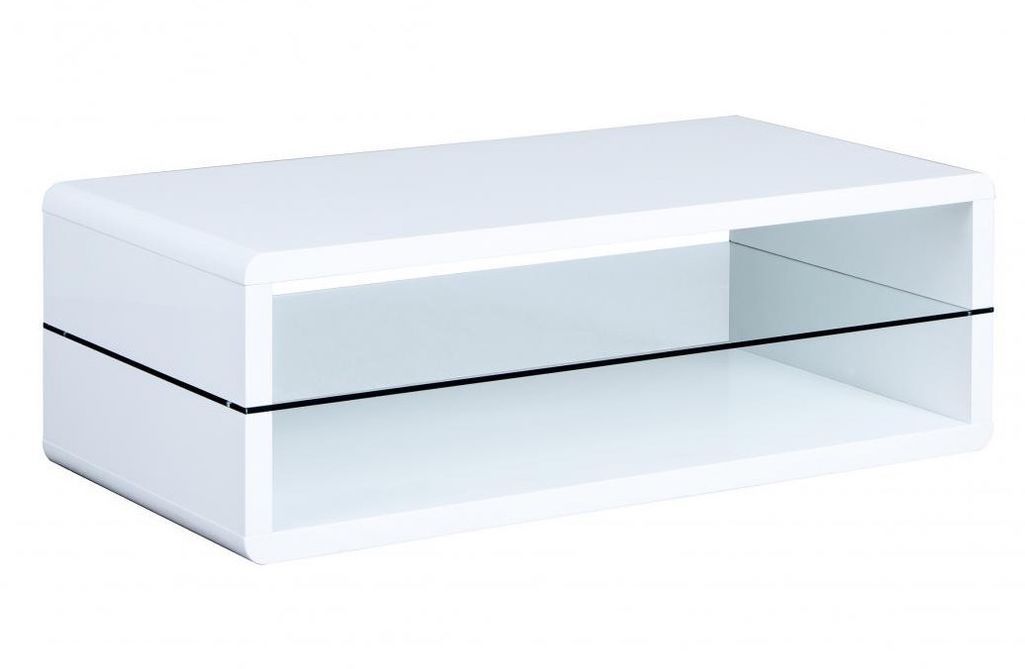 Table basse bois laqué blanc et verre Xona 120 cm - Photo n°1