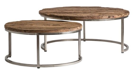 Table basse bois massif clair et métal argenté Akira - Lot de 2 2 - Photo n°1