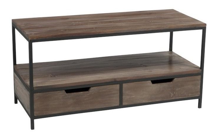 Table basse bois massif foncé et métal noir Uchia L 120 cm - Photo n°1