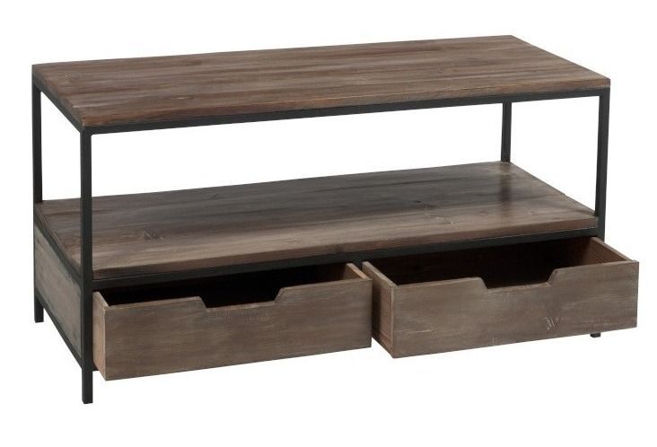 Table basse bois massif foncé et métal noir Uchia L 120 cm - Photo n°2