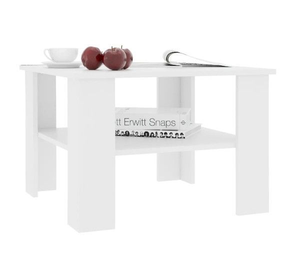 Table basse carrée 1 étagère bois blanc Modra - Photo n°1