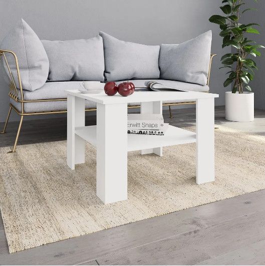 Table basse carrée 1 étagère bois blanc Modra - Photo n°2