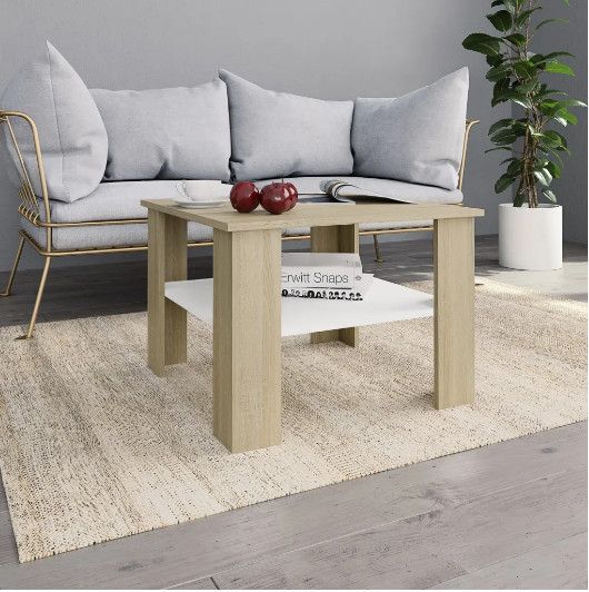 Table basse carrée 1 étagère chêne clair et bois blanc Modra - Photo n°2