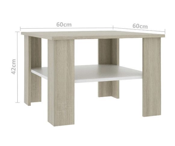Table basse carrée 1 étagère chêne clair et bois blanc Modra - Photo n°5