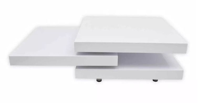 Table basse carrée 3 étagères bois blanc brillant Venti 80 cm - Photo n°2