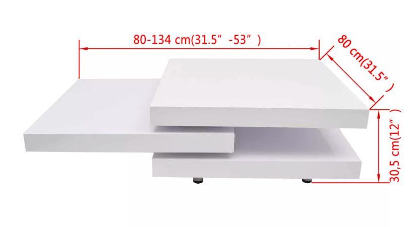 Table basse carrée 3 étagères bois blanc brillant Venti 80 cm - Photo n°4