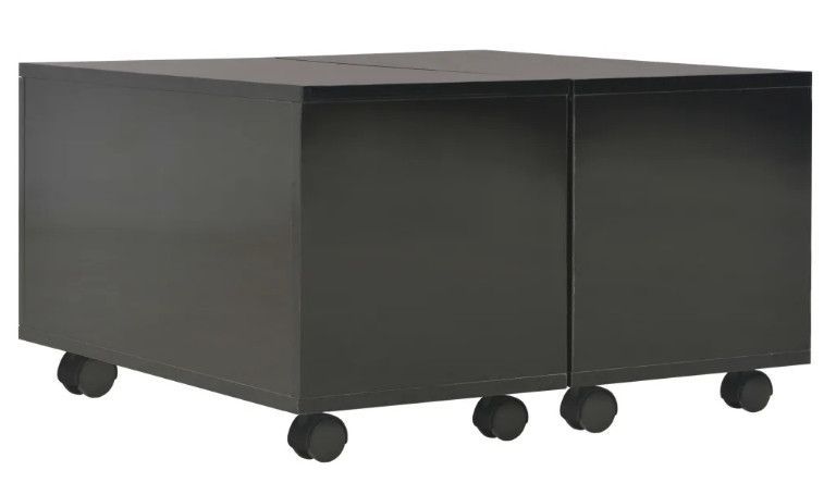 Table basse carrée à roulettes bois noir brillant Bella 60 cm - Photo n°1