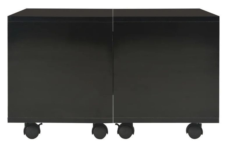 Table basse carrée à roulettes bois noir brillant Bella 60 cm - Photo n°3