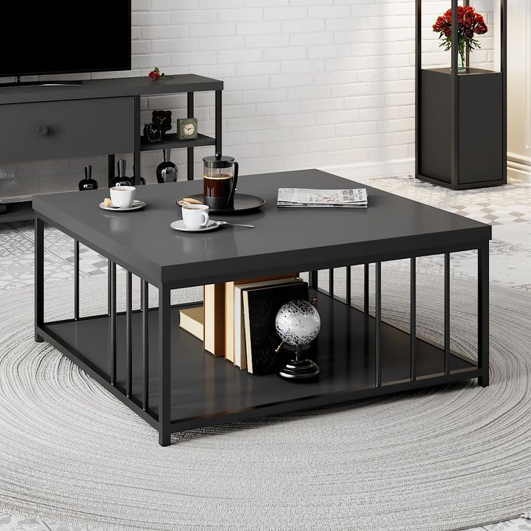 Table ajustable carrée en composite noir par CorLiving avec base