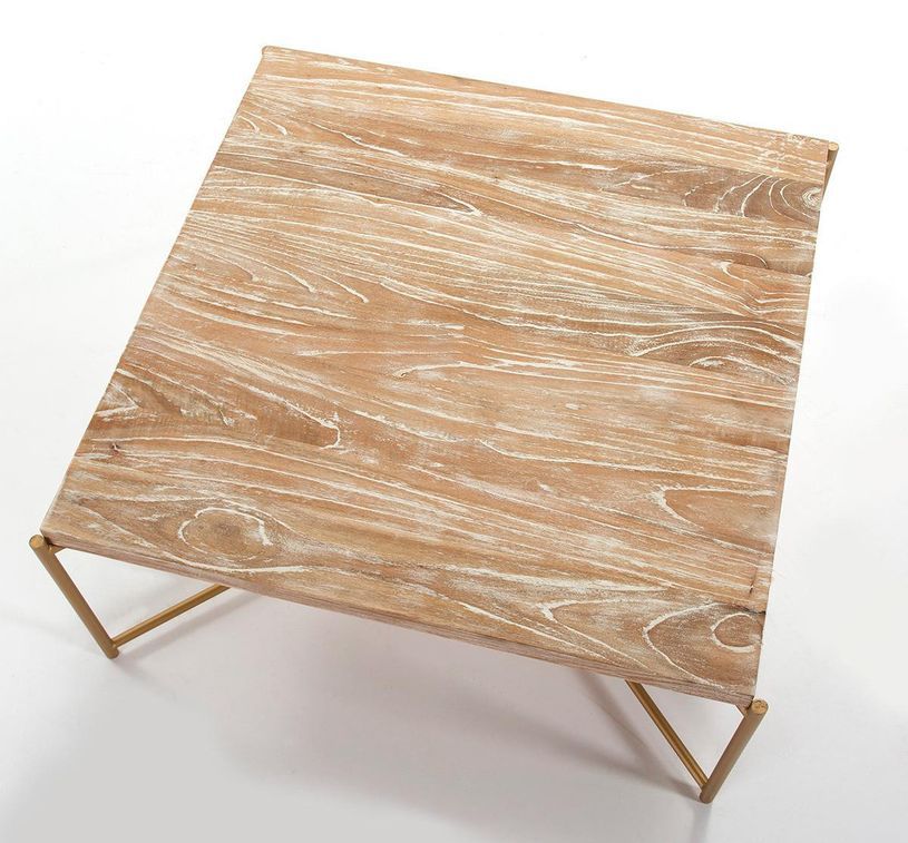 Table basse carrée bois clair et pieds métal doré 90 cm - Photo n°3