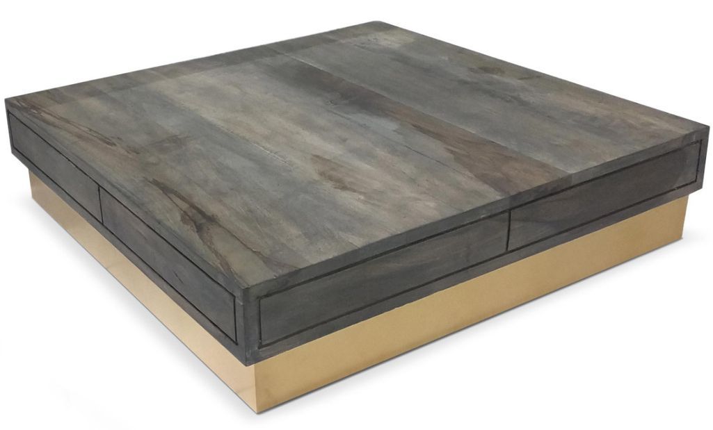 Table basse carrée bois foncé et métal doré Niu - Photo n°1
