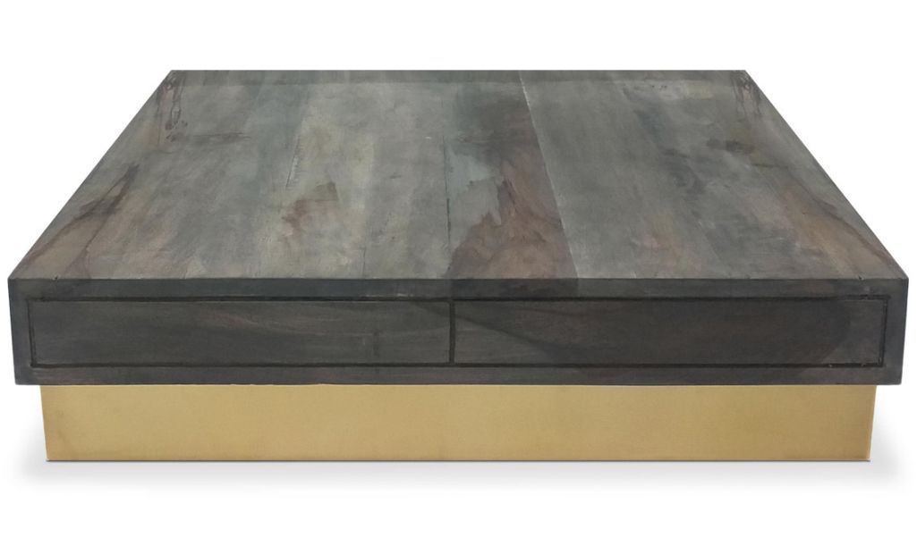 Table basse carrée bois foncé et métal doré Niu - Photo n°2