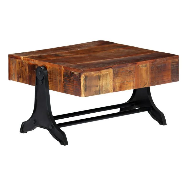 Table basse carrée bois massif recyclé et métal noir Boust - Photo n°1