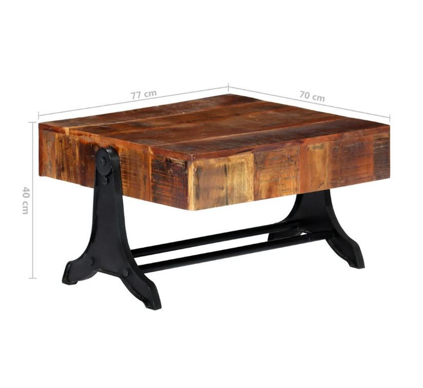 Table basse carrée bois massif recyclé et métal noir Boust - Photo n°6