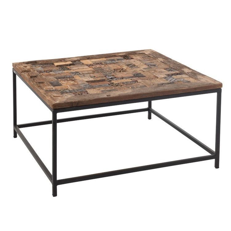 Table basse carrée bois recyclé foncé et métal noir Veeda - Photo n°1