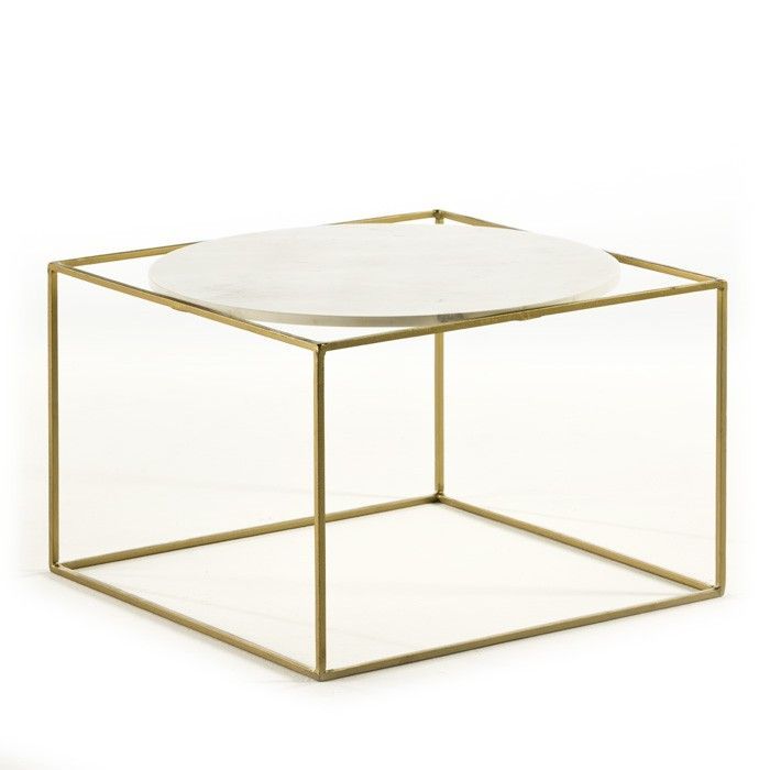 Table basse carrée marbre blanc et métal doré Frie - Photo n°1