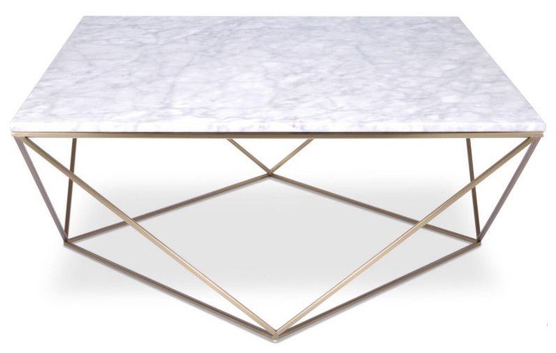 Table basse carrée marbre blanc et métal doré Gamny - Photo n°2