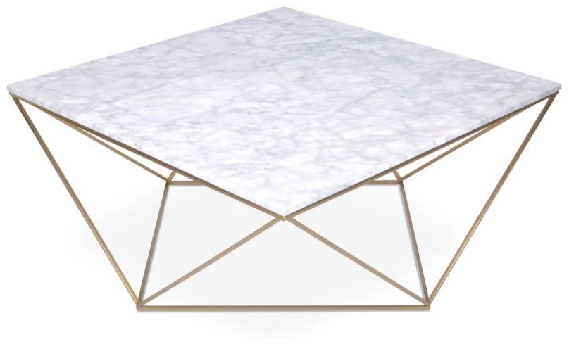 Table basse carrée marbre blanc et métal doré Gamny - Photo n°3