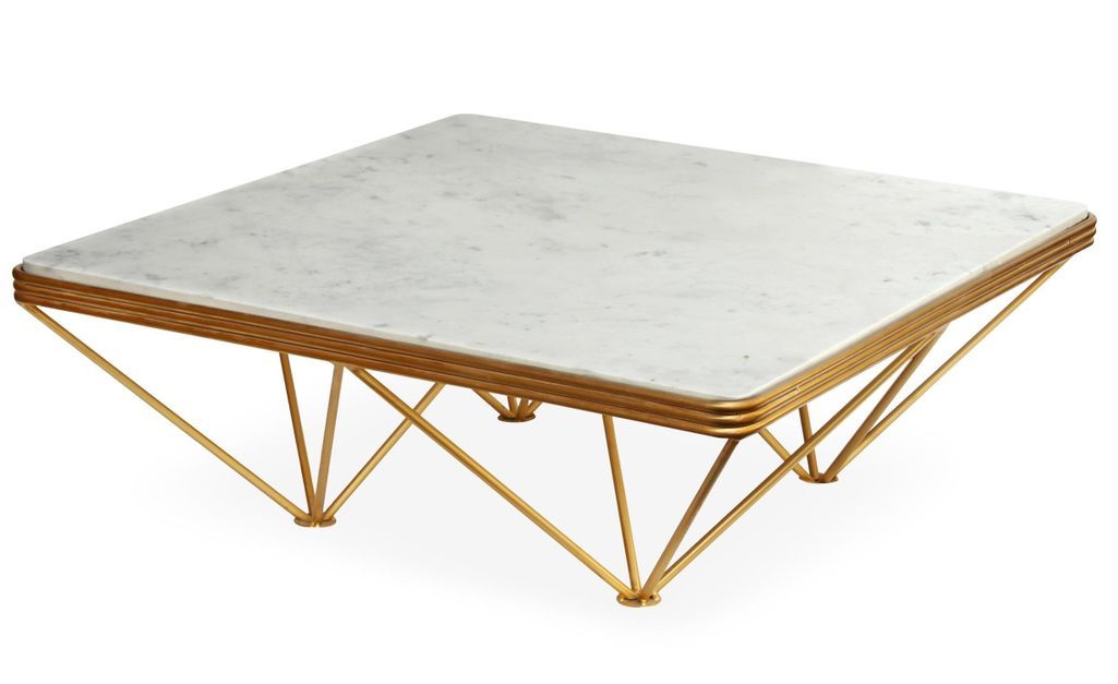 Table basse carrée marbre blanc et métal doré Paola - Photo n°1