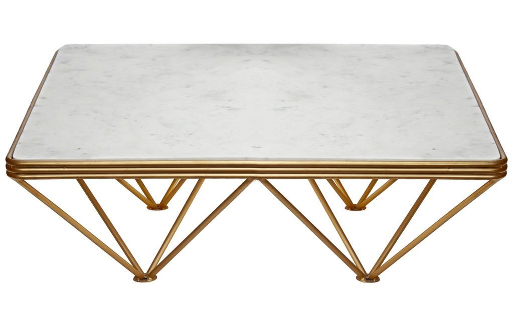 Table basse carrée marbre blanc et métal doré Paola - Photo n°2
