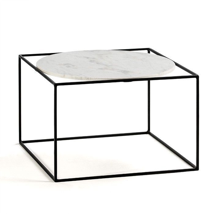 Table basse carrée marbre blanc et métal noir Frie - Photo n°1