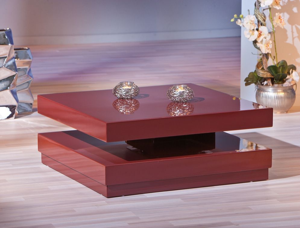 Table basse carrée pivotante laqué rouge Duo - Photo n°2