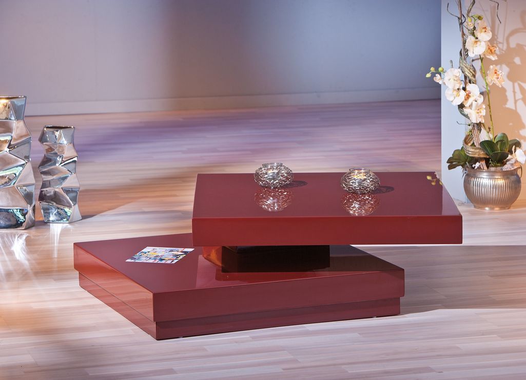 Table basse carrée pivotante laqué rouge Duo - Photo n°5