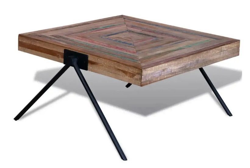 Table basse carrée teck massif recyclé et pieds métal noir Zingo - Photo n°1