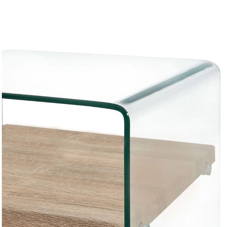 Table basse carrée verre transparent et chêne clairTable basse rectangulaire verre transparent et chêne clair Allissa - Photo n°3